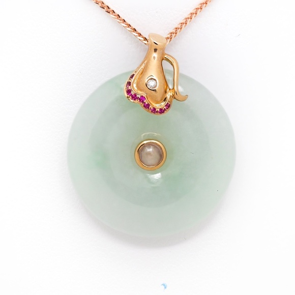 18k Rose Gold Jadeite Horoscope Aquarius Pendant